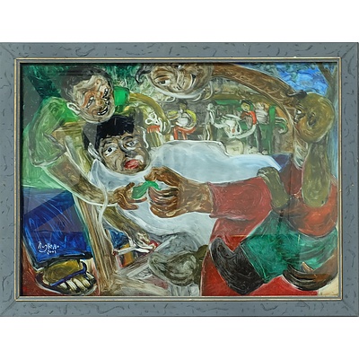 Nugroho (Indonesia) Cukur Jenggot, Reverse Painting on Glass