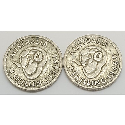 Both 1946 Australian Shillings including the scarce Perth mint mark coin and Melbourne mintmark coin