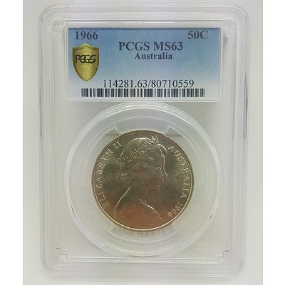 1966 Australian Round 50cent Piece Slabbed and Graded by PCGS as MS63