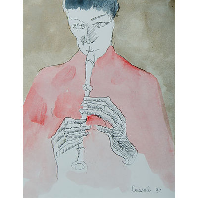 CASSAB, Judy (1920-2015) Recorder Players, 1997(2) Ink & Watercolour (2)