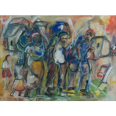 KOBELI, Eli (South African 1932-1999): Village Scene, 1971 Mixed Media on Paper
