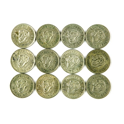 Twelve post-1945 Australian Silver Shillings