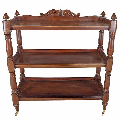 Victorian Mahogany Dumbwaiter with Carved Scroll Cresting 19th Century