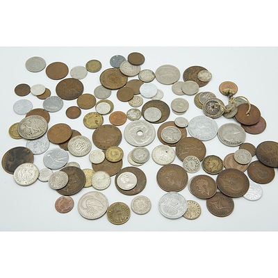 Group of Various Collectable Coins Including 1942 American Half Dollar, 1912 Six Pence Coin and More