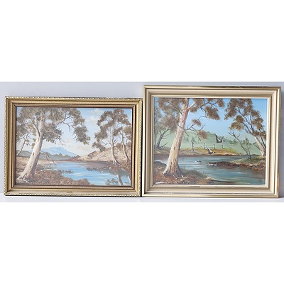 Group of Five Australian Scene Mixed Media Artworks