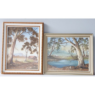 Group of Five Australian Scene Mixed Media Artworks