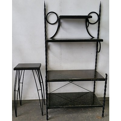 Hand Forged Steel and Italian Marble Shelving Unit and Lamp Table