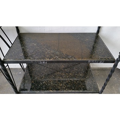 Hand Forged Steel and Italian Marble Shelving Unit and Lamp Table