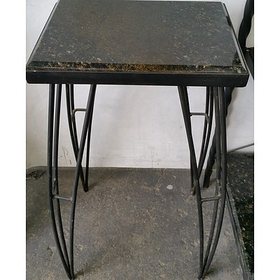 Hand Forged Steel and Italian Marble Shelving Unit and Lamp Table