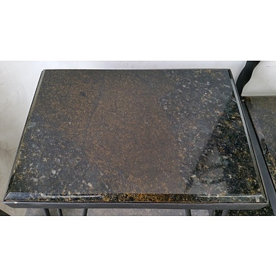 Hand Forged Steel and Italian Marble Shelving Unit and Lamp Table