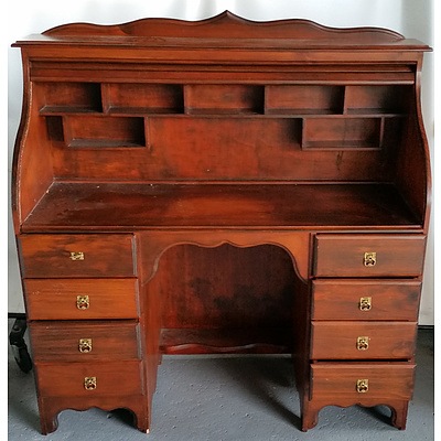Stained Pine Roll Top Desk