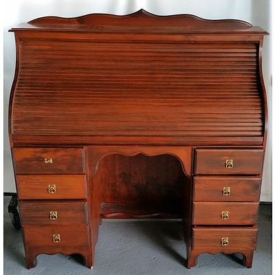 Stained Pine Roll Top Desk