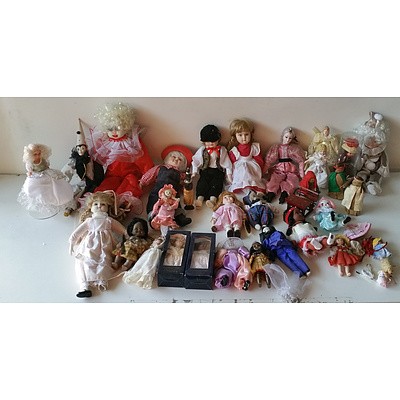 Group of Various Porcelain Dolls and Doll Accessories