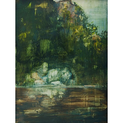 (2) NASEBY, David (b.1937): Riverbanks. Oil on Board