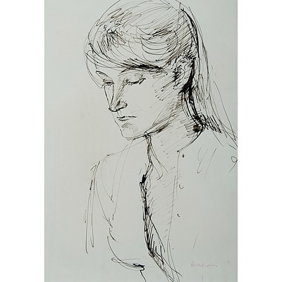 KAHAN, Louis (1905-2002): Head of a Girl, c1958 Pen & Ink