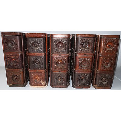 Five Vintage Sewing Machine Drawers with Decorative Engraved Fronts