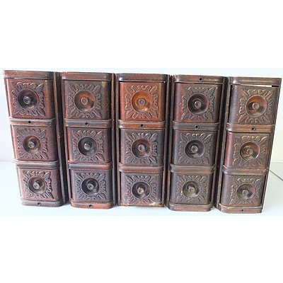 Five Vintage Sewing Machine Drawers with Decorative Engraved Fronts