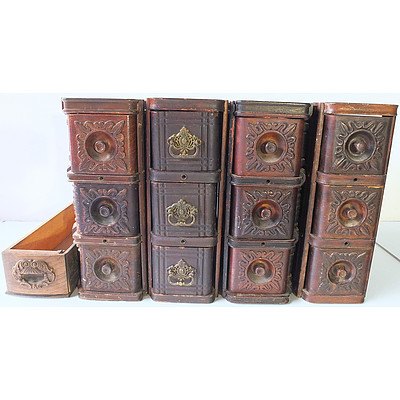 Four Vintage Sewing Machine Drawers with Decorative Engraved Fronts
