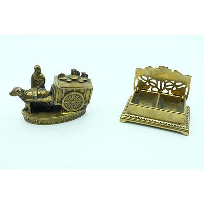 Brass Stamp Holder and Brass Milk Maid Figurine
