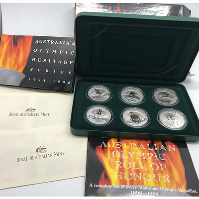 1996 Australia's Olympic Heritage Series Six Coin Commemorative Coin Set in Sterling Silver