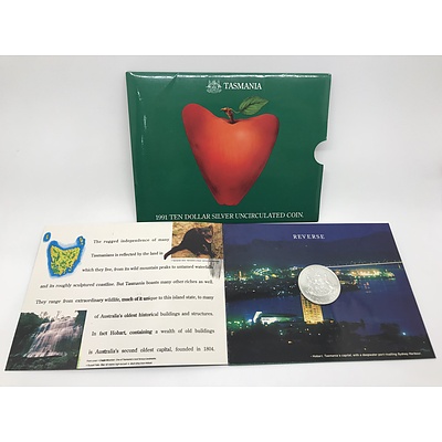 1991 $10 Silver Uncirculated State Series Coin - Tasmania