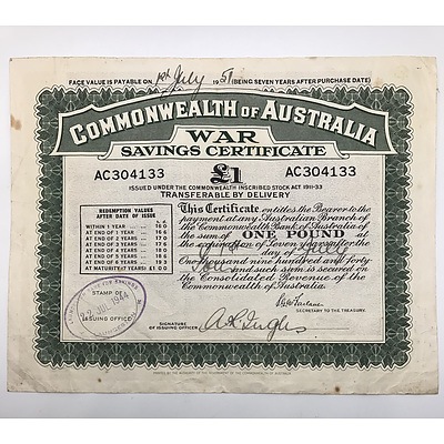 1944 Commonwealth of Australia War Savings Certificate