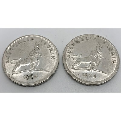 Two 1954 Commemorative Australian Florins