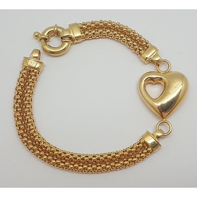 9ct Yellow Gold Double Strand Heart Bracelet made by Italian Jewellers Unoaerre