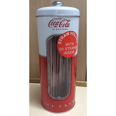 Coca-Cola Collectable Tin Straw Holder with 50 straws