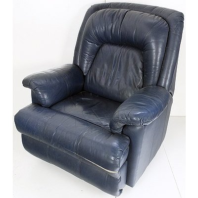 Navy Blue Leather Reclining Armchair