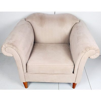 Cream Fabric Upholstered Couch with Three Armchairs