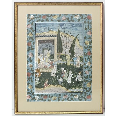 Indian Court Scene Tempera Linen Board