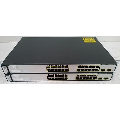 Cisco Catalyst 3750 Series PoE-24 24-Port Fast Ethernet Managed Switch - Lot of Two