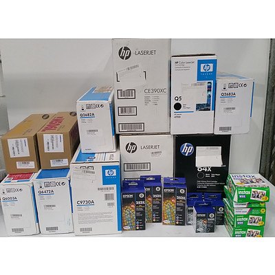 Bulk Lot of Assorted HP, Epson, Samsung & FujiFilm Toner Cartridges and Film Sheets