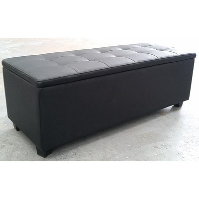 Black PU Leather Cubby Ottoman