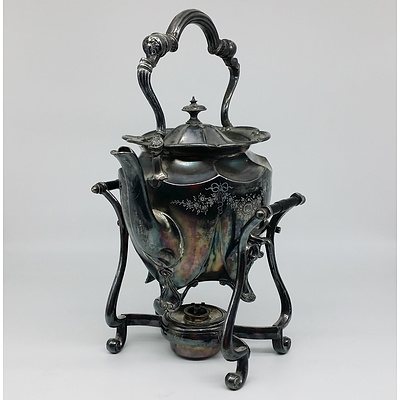 English Silver Plated Spirit Kettle with Bow and Wreath Motif