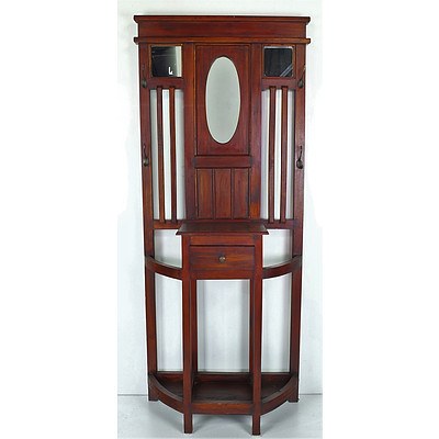 Stained Maple Hall Stand with Central Mirror