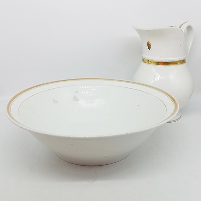 Robert Gordon Jug and Bowl, Wagner Rider Soap Dish, and E.Mussuri de Rozan Wash Basin and Jug