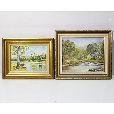 Eleanor Inns The River Bank Oil on Board and EM. Gramm River Gums Country Oil on Board