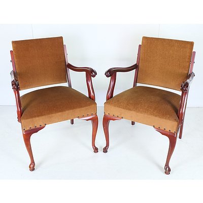 Two Vintage Armchairs With Velvet Upholstery and Creole Legs