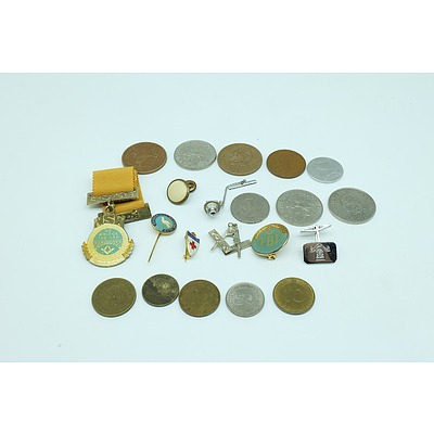Group of Masonic Badges, Pins and Coins