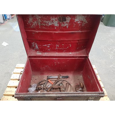 Antique Metal Chest with Assorted Tools