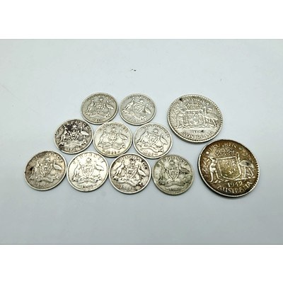 Nine Sixpence Coins and Two 1940s Florins
