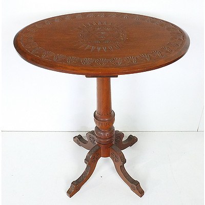 Antique Tramp Art Carved Kauri Pine Occasional Table Probably Barossa