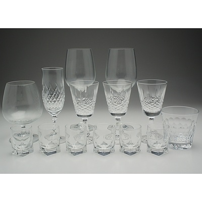 Assortment of Cut Crystal and Molded Glass Glasses and Mugs Including Galway and J.G Durand
