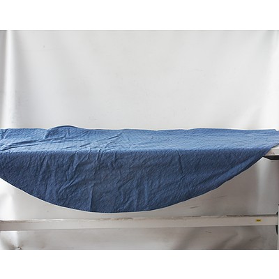 Two Throw Rugs, Two Fine Cotton Drapes, and One Blue Circular Table Cloth