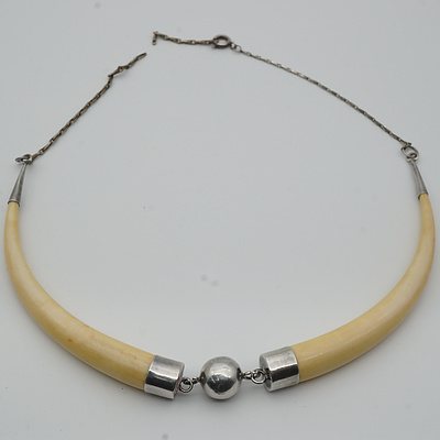 Metal Mounted African Ivory Necklace