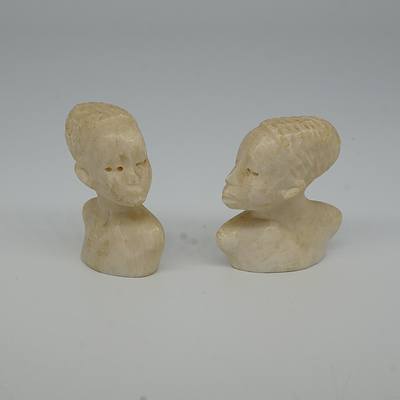 Two Miniature Carved African Ivory Busts