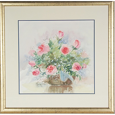 Rosma Guha Pink Flowers Still Life Watercolour