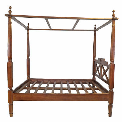 Dutch East Indies Colonial Style Solid Wood Four Poster Bed Late 20th Century NB Non-Standard Size